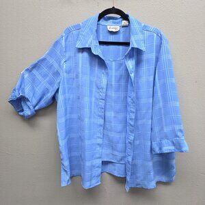 Joanna Plus Shirt Womens 20W Blue 2 Piece Set Tank Twin Set Textured Plaid